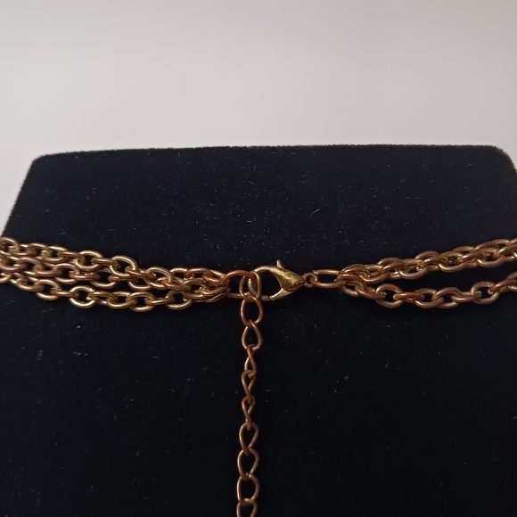 Red 3 Strand Beaded Layered Statement Necklace With Rhinestones 80s Vintage - Picture 8 of 9